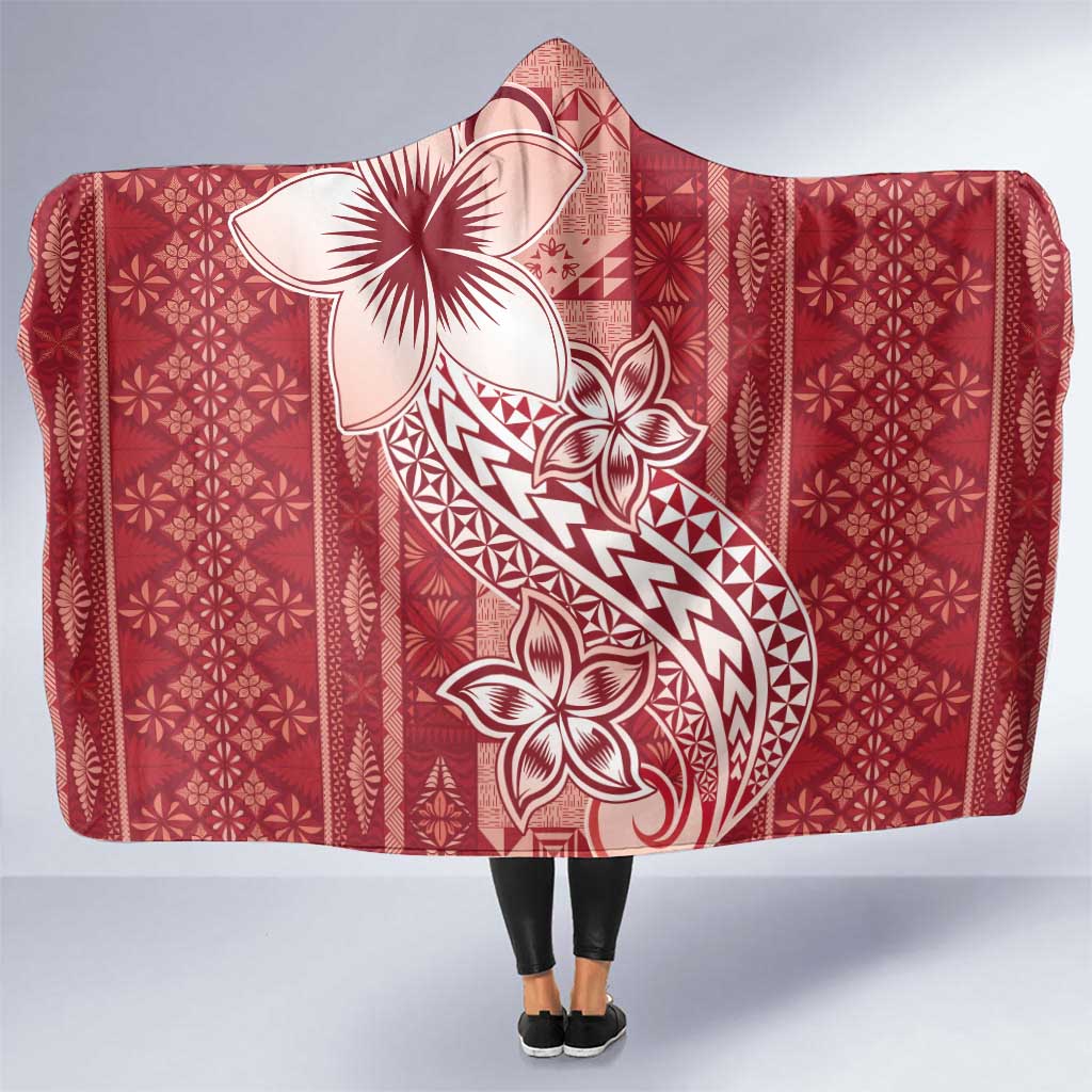 Tonga Kupesi Ngatu Hooded Blanket Vintage Red Plumeria LT05 One Size Red - Polynesian Pride