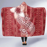 Tonga Kupesi Ngatu Hooded Blanket Vintage Red Plumeria LT05 One Size Red - Polynesian Pride