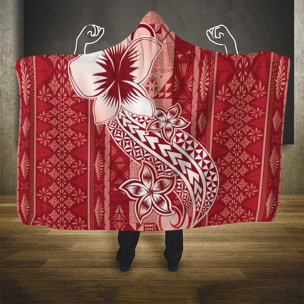 Tonga Kupesi Ngatu Hooded Blanket Vintage Red Plumeria LT05 - Polynesian Pride
