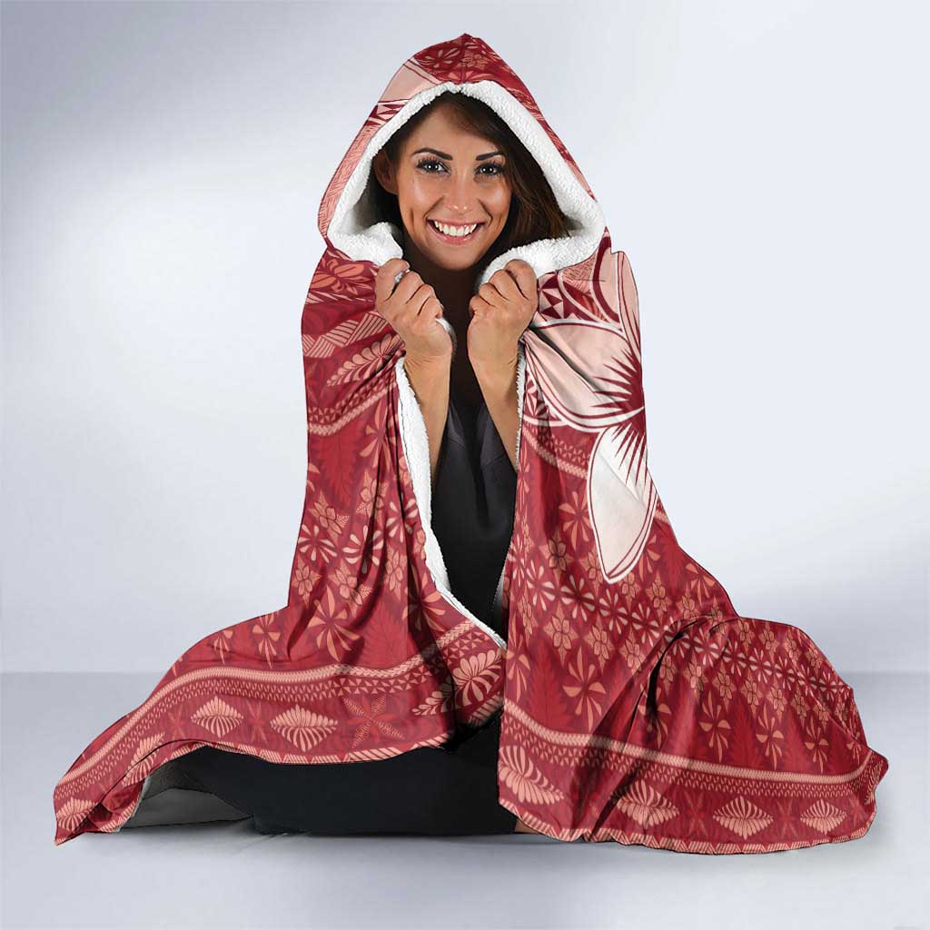 Tonga Kupesi Ngatu Hooded Blanket Vintage Red Plumeria LT05 - Polynesian Pride