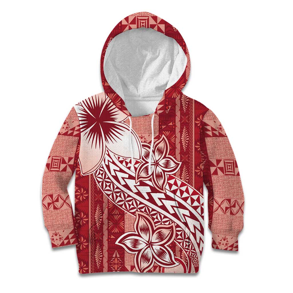 Tonga Kupesi Ngatu Kid Hoodie Vintage Red Plumeria LT05 Hoodie Red - Polynesian Pride