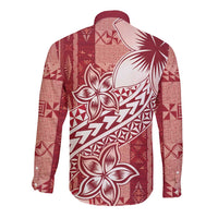 Tonga Kupesi Ngatu Long Sleeve Button Shirt Vintage Red Plumeria LT05 - Polynesian Pride