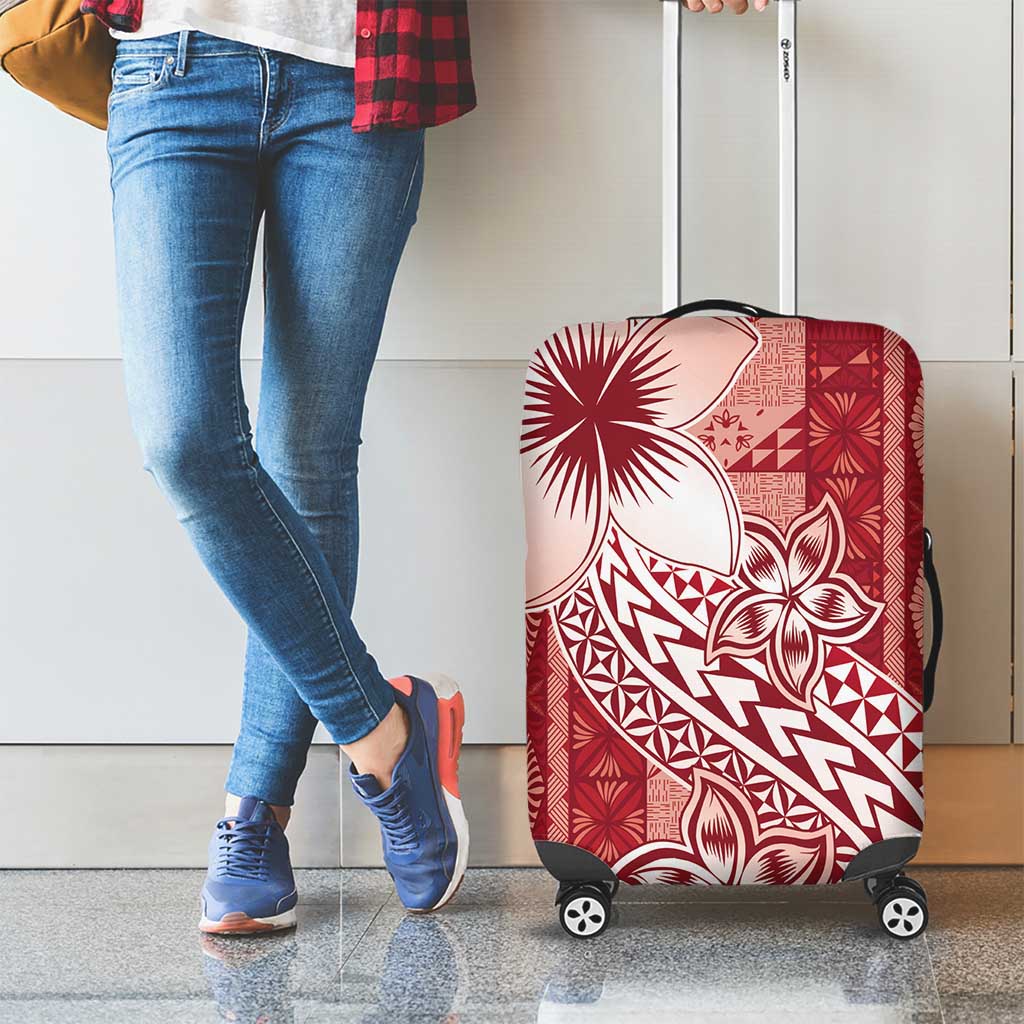 Tonga Kupesi Ngatu Luggage Cover Vintage Red Plumeria LT05 - Polynesian Pride