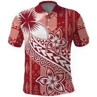 Tonga Kupesi Ngatu Polo Shirt Vintage Red Plumeria LT05 Red - Polynesian Pride