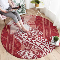 Tonga Kupesi Ngatu Round Carpet Vintage Red Plumeria LT05 - Polynesian Pride
