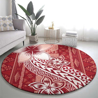 Tonga Kupesi Ngatu Round Carpet Vintage Red Plumeria LT05 - Polynesian Pride