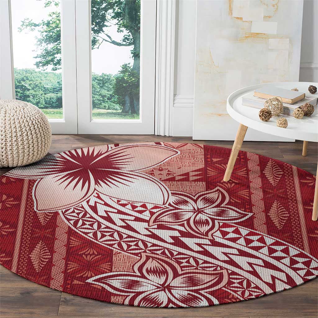 Tonga Kupesi Ngatu Round Carpet Vintage Red Plumeria LT05 - Polynesian Pride
