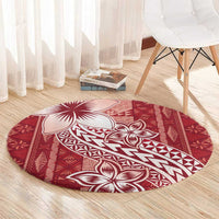 Tonga Kupesi Ngatu Round Carpet Vintage Red Plumeria LT05 - Polynesian Pride