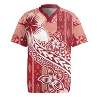 Tonga Kupesi Ngatu Rugby Jersey Vintage Red Plumeria LT05 Red - Polynesian Pride