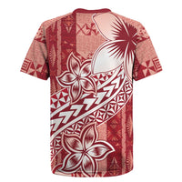 Tonga Kupesi Ngatu Rugby Jersey Vintage Red Plumeria LT05 - Polynesian Pride