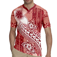 Tonga Kupesi Ngatu Rugby Jersey Vintage Red Plumeria LT05 - Polynesian Pride