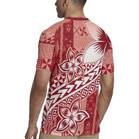 Tonga Kupesi Ngatu Rugby Jersey Vintage Red Plumeria LT05 - Polynesian Pride
