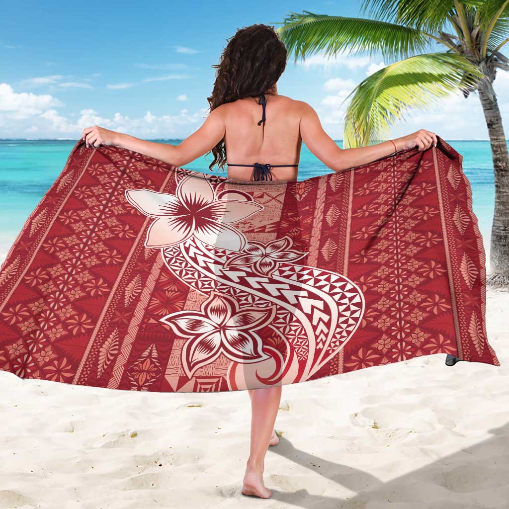 Tonga Kupesi Ngatu Sarong Vintage Red Plumeria LT05 - Polynesian Pride