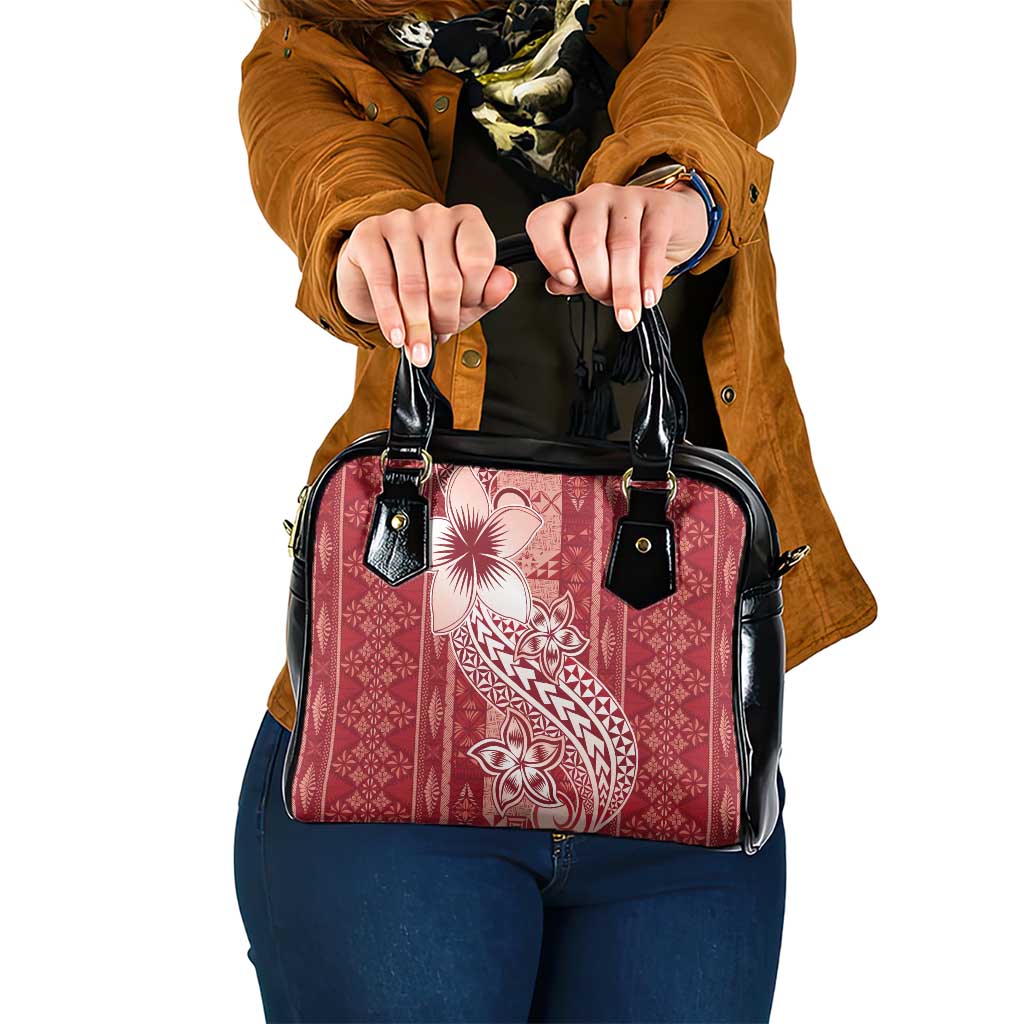 Tonga Kupesi Ngatu Shoulder Handbag Vintage Red Plumeria LT05 One Size Red - Polynesian Pride