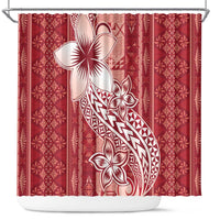 Tonga Kupesi Ngatu Shower Curtain Vintage Red Plumeria LT05 Red - Polynesian Pride