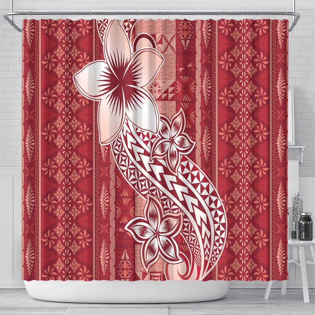 Tonga Kupesi Ngatu Shower Curtain Vintage Red Plumeria LT05 - Polynesian Pride