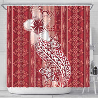 Tonga Kupesi Ngatu Shower Curtain Vintage Red Plumeria LT05 - Polynesian Pride