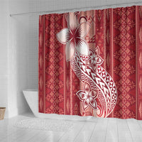 Tonga Kupesi Ngatu Shower Curtain Vintage Red Plumeria LT05 - Polynesian Pride
