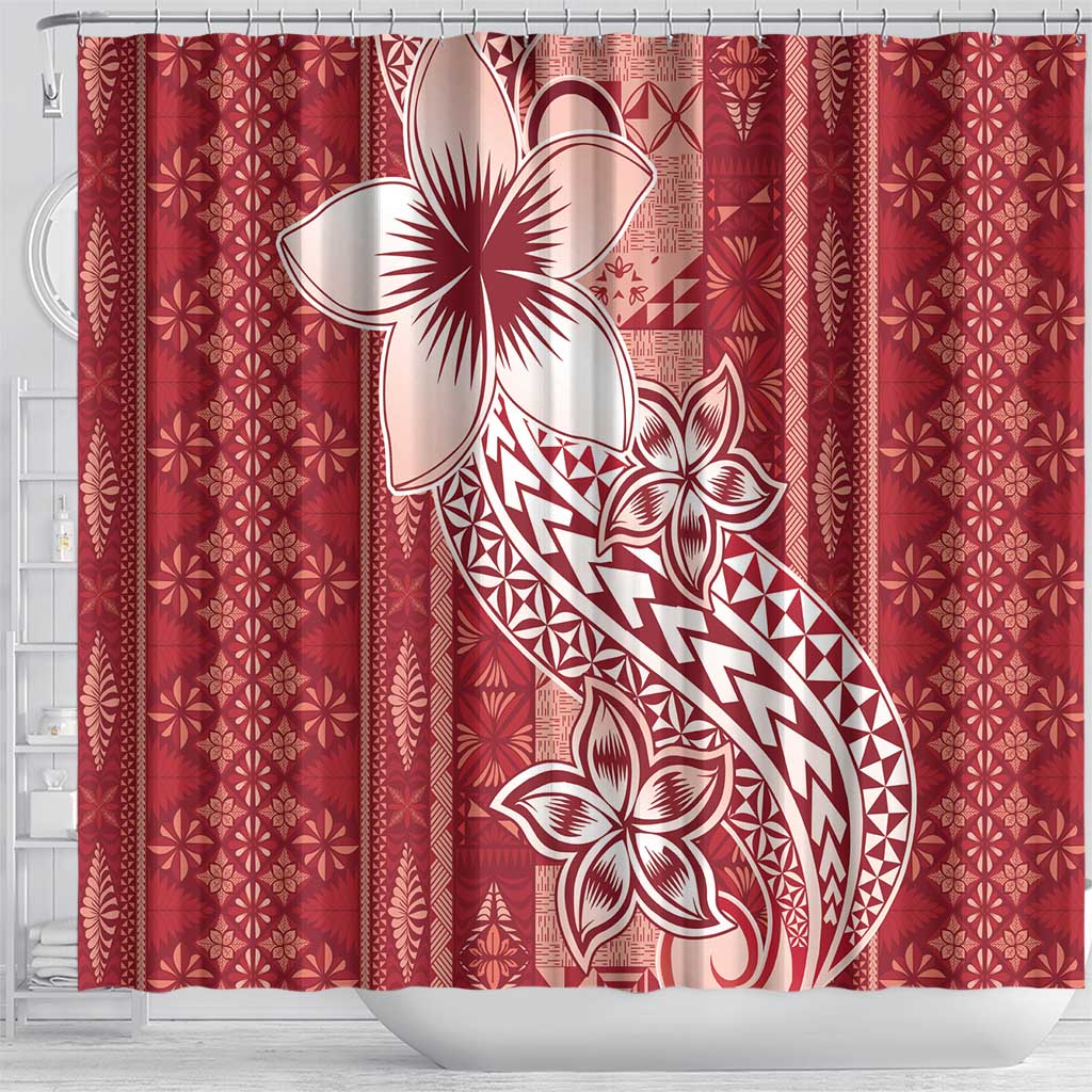 Tonga Kupesi Ngatu Shower Curtain Vintage Red Plumeria LT05 - Polynesian Pride