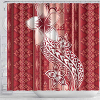 Tonga Kupesi Ngatu Shower Curtain Vintage Red Plumeria LT05 - Polynesian Pride