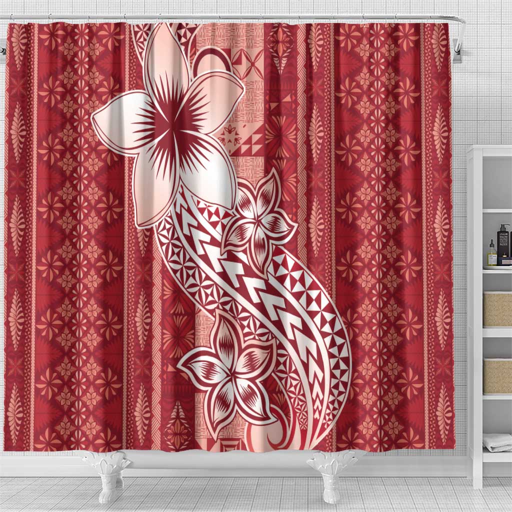 Tonga Kupesi Ngatu Shower Curtain Vintage Red Plumeria LT05 - Polynesian Pride