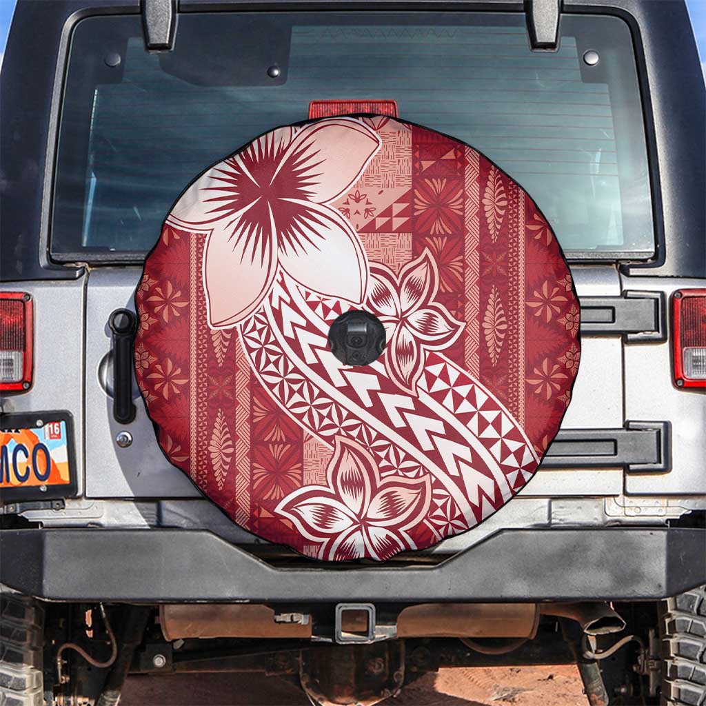 Tonga Kupesi Ngatu Spare Tire Cover Vintage Red Plumeria LT05 Red - Polynesian Pride