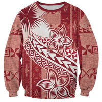 Tonga Kupesi Ngatu Sweatshirt Vintage Red Plumeria LT05 Unisex Red - Polynesian Pride
