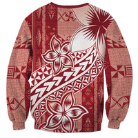 Tonga Kupesi Ngatu Sweatshirt Vintage Red Plumeria LT05 - Polynesian Pride