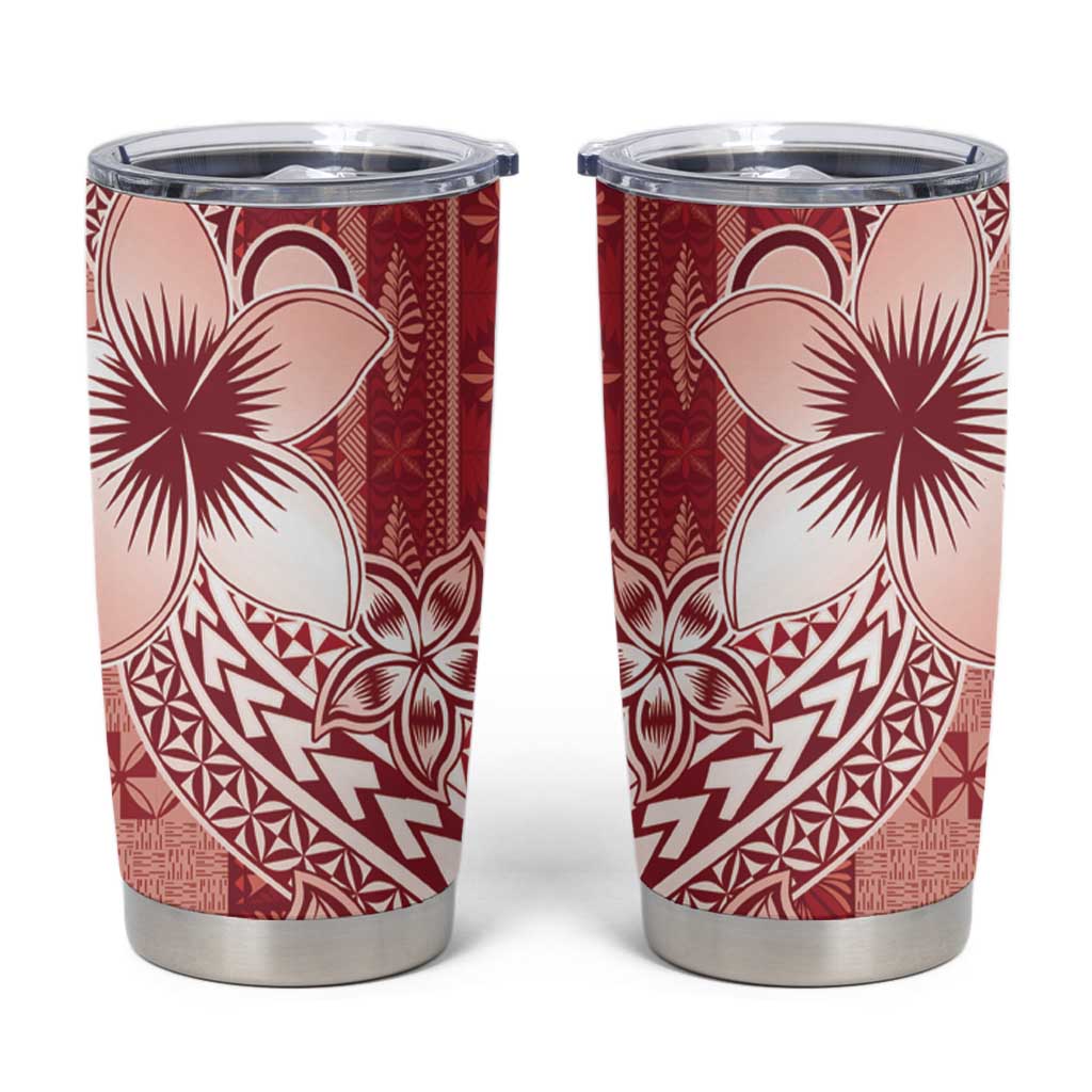 Tonga Kupesi Ngatu Tumbler Cup Vintage Red Plumeria LT05 Red - Polynesian Pride