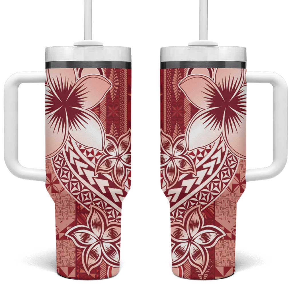Tonga Kupesi Ngatu Tumbler With Handle Vintage Red Plumeria LT05 One Size: 40 oz Red - Polynesian Pride