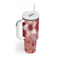 Tonga Kupesi Ngatu Tumbler With Handle Vintage Red Plumeria LT05 - Polynesian Pride