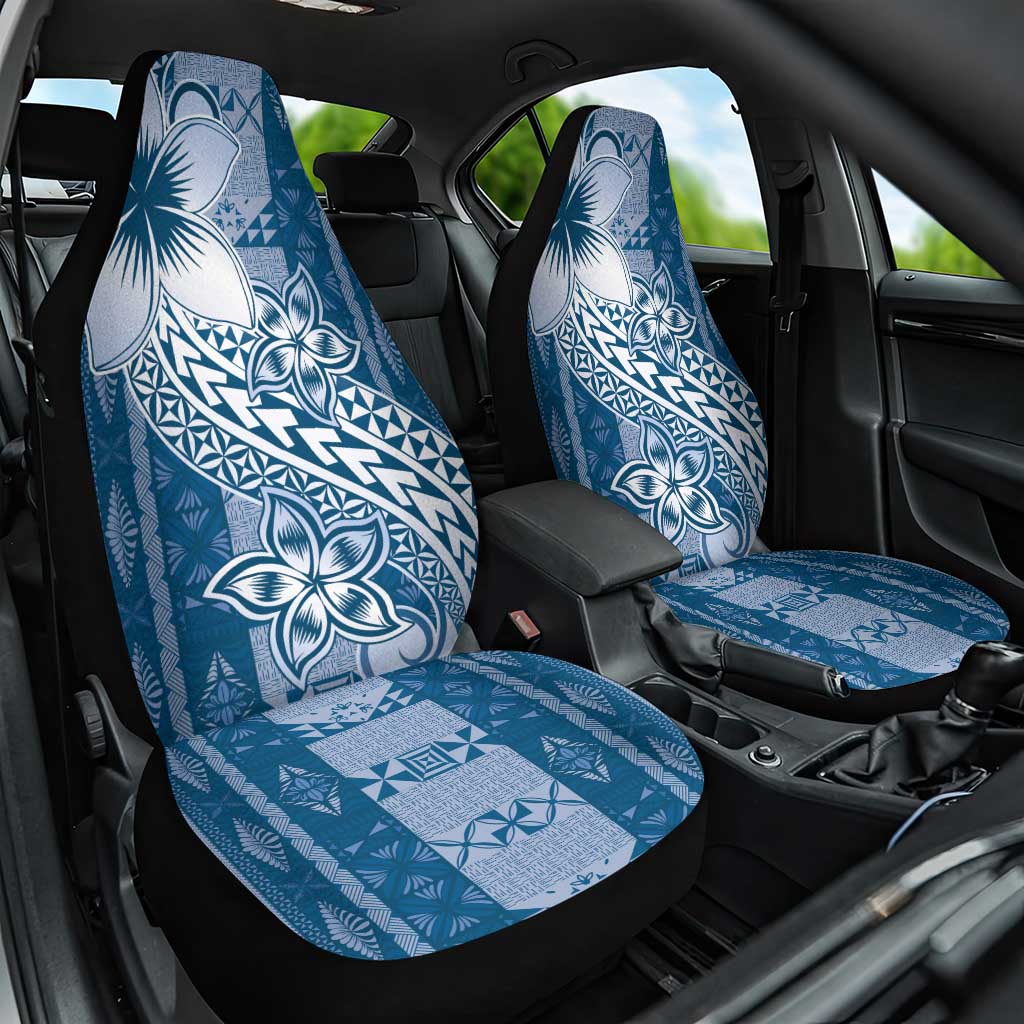 Tonga Kupesi Ngatu Car Seat Cover Vintage Blue Plumeria LT05 One Size Blue - Polynesian Pride