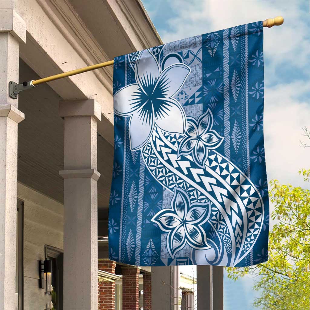 Tonga Kupesi Ngatu Garden Flag Vintage Blue Plumeria LT05 House Flag Blue - Polynesian Pride