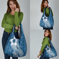 Tonga Kupesi Ngatu Grocery Bag Vintage Blue Plumeria LT05 - Polynesian Pride