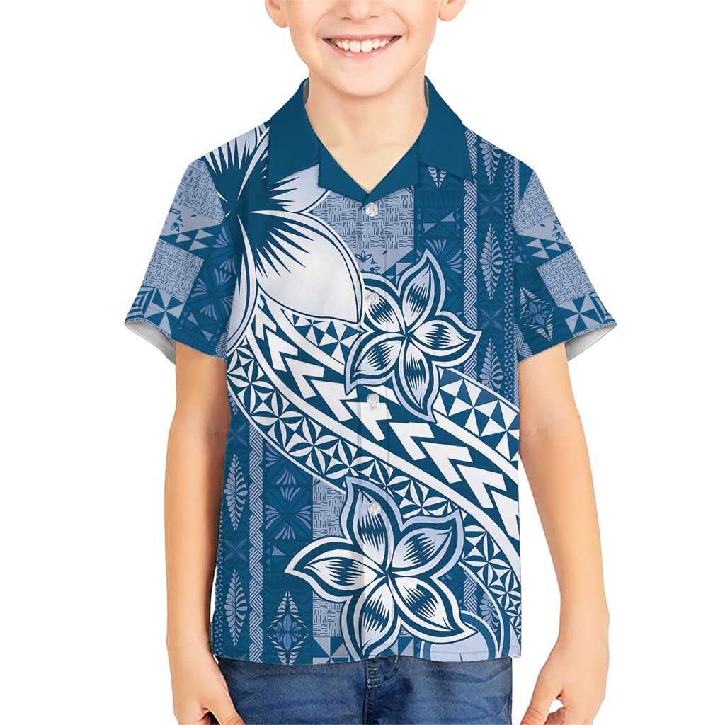 Tonga Kupesi Ngatu Kid Hawaiian Shirt Vintage Blue Plumeria LT05 Kid Blue - Polynesian Pride