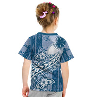 Tonga Kupesi Ngatu Kid T Shirt Vintage Blue Plumeria LT05 - Polynesian Pride