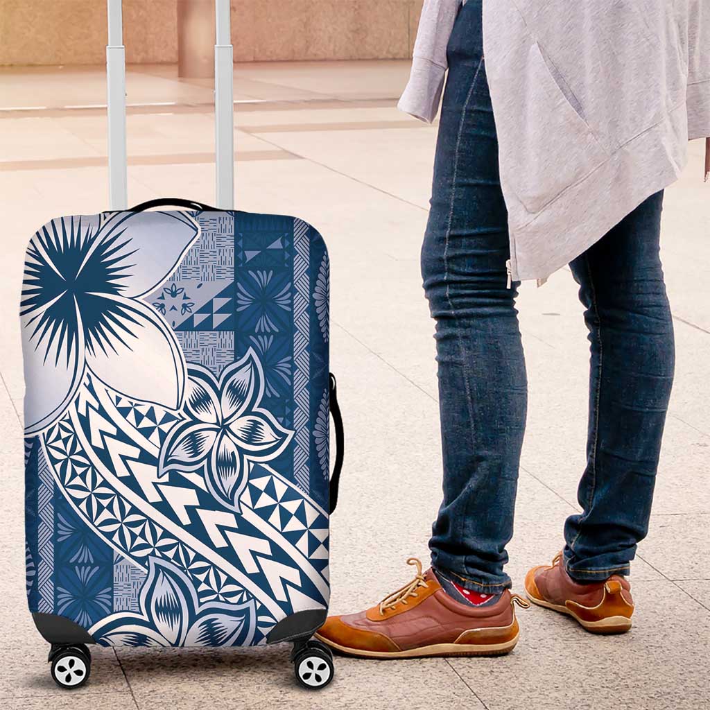 Tonga Kupesi Ngatu Luggage Cover Vintage Blue Plumeria LT05 Blue - Polynesian Pride