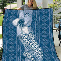 Tonga Kupesi Ngatu Quilt Vintage Blue Plumeria LT05 Blue - Polynesian Pride