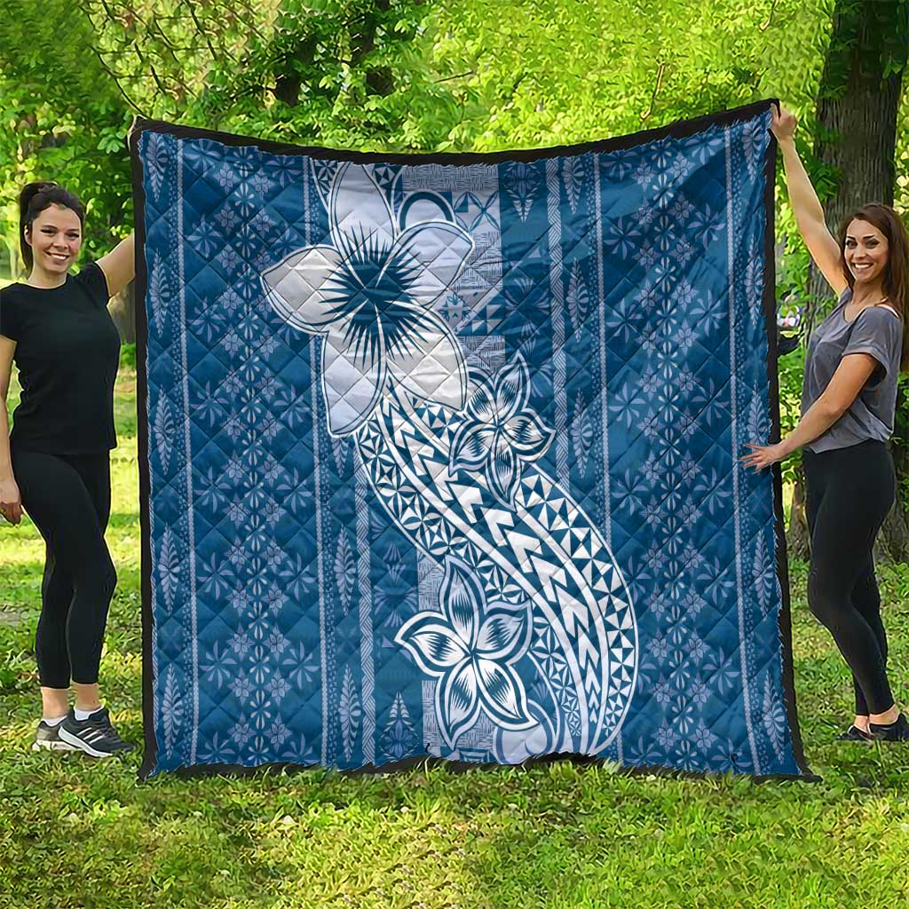 Tonga Kupesi Ngatu Quilt Vintage Blue Plumeria LT05 - Polynesian Pride