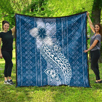 Tonga Kupesi Ngatu Quilt Vintage Blue Plumeria LT05 - Polynesian Pride