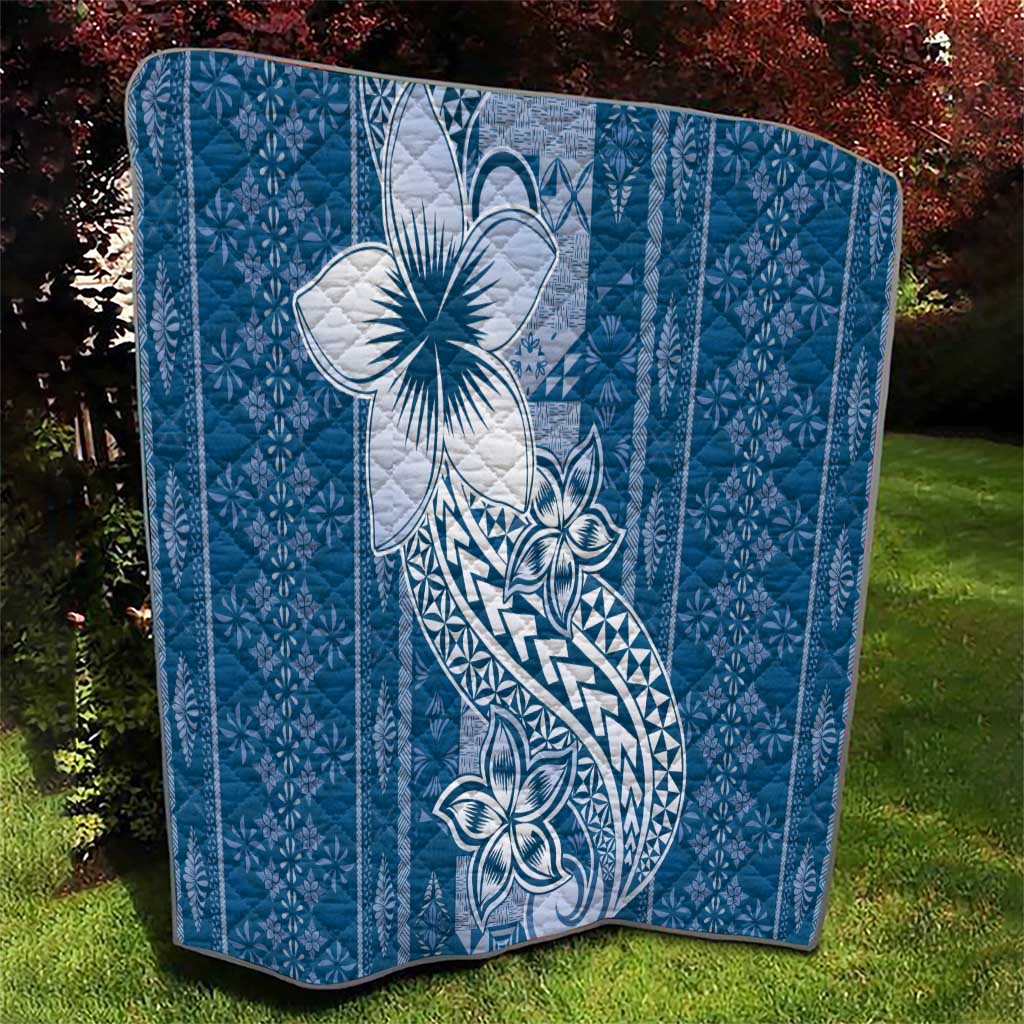 Tonga Kupesi Ngatu Quilt Vintage Blue Plumeria LT05 - Polynesian Pride