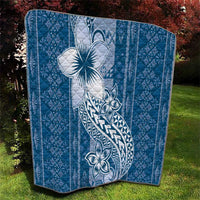 Tonga Kupesi Ngatu Quilt Vintage Blue Plumeria LT05 - Polynesian Pride