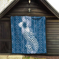 Tonga Kupesi Ngatu Quilt Vintage Blue Plumeria LT05 - Polynesian Pride