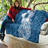 Tonga Kupesi Ngatu Quilt Vintage Blue Plumeria LT05 - Polynesian Pride