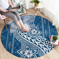 Tonga Kupesi Ngatu Round Carpet Vintage Blue Plumeria LT05 - Polynesian Pride