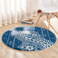 Tonga Kupesi Ngatu Round Carpet Vintage Blue Plumeria LT05 - Polynesian Pride