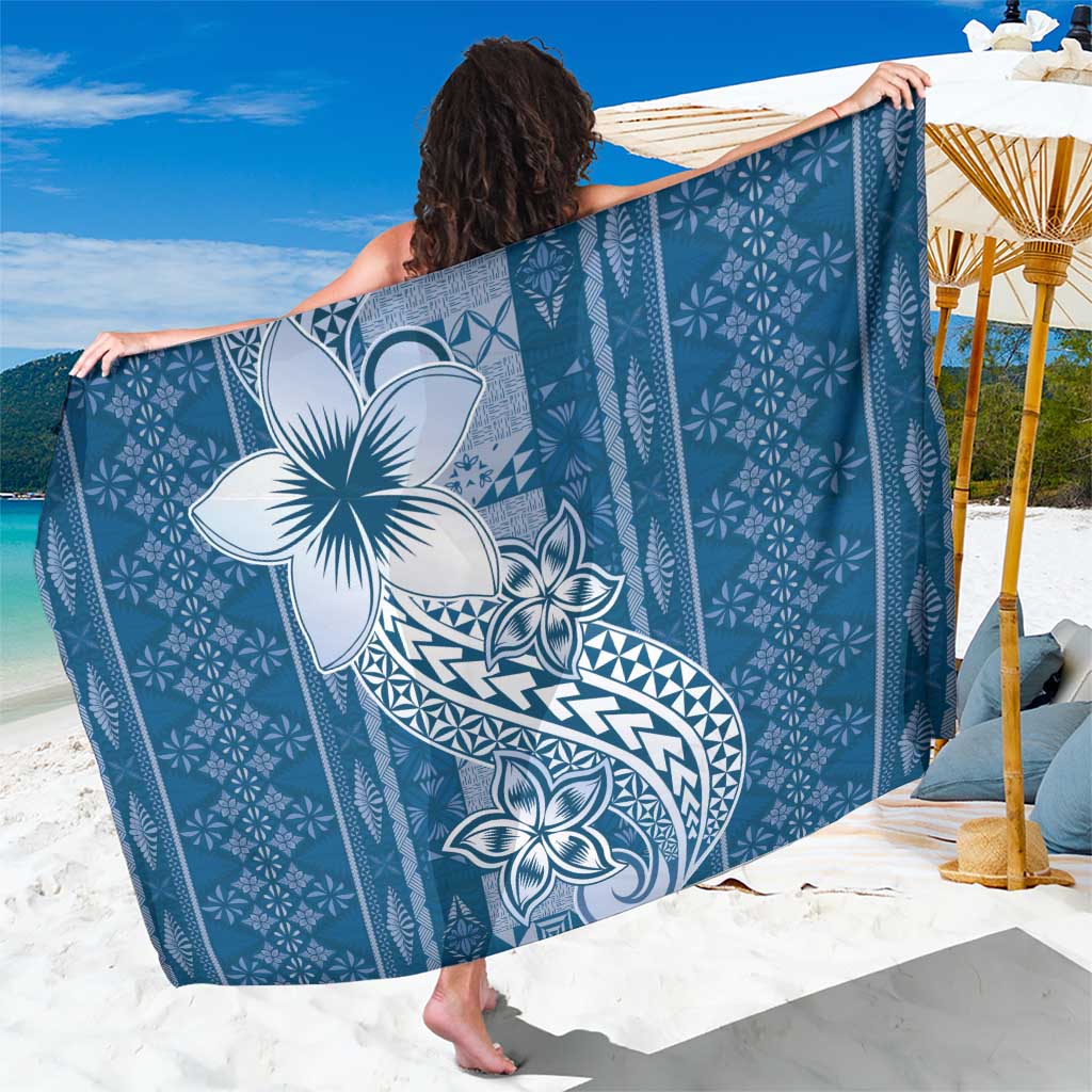 Tonga Kupesi Ngatu Sarong Vintage Blue Plumeria LT05 One Size 44 x 66 inches Blue - Polynesian Pride