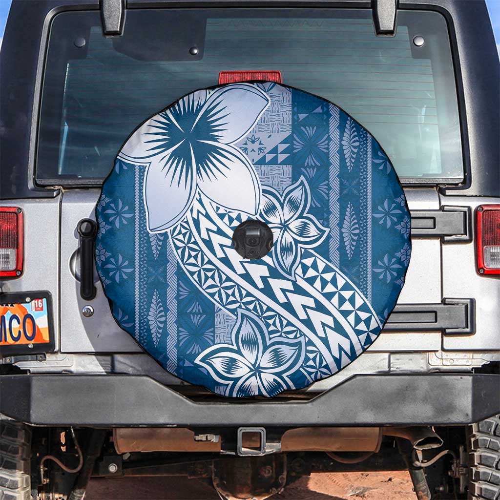 Tonga Kupesi Ngatu Spare Tire Cover Vintage Blue Plumeria LT05 Blue - Polynesian Pride