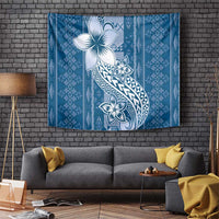 Tonga Kupesi Ngatu Tapestry Vintage Blue Plumeria LT05 Blue - Polynesian Pride
