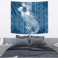 Tonga Kupesi Ngatu Tapestry Vintage Blue Plumeria LT05 - Polynesian Pride